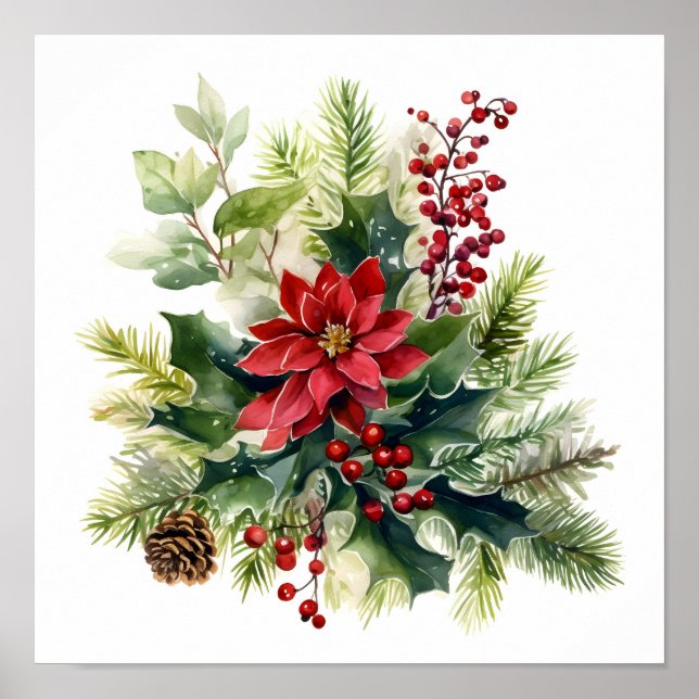 Poster Beau bouquet floral de Noël (Devant)