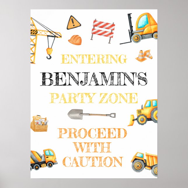 Poster Beau budget Construction fête d'anniversaire (Devant)