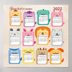Poster beau calendrier pour enfants 2022 sur