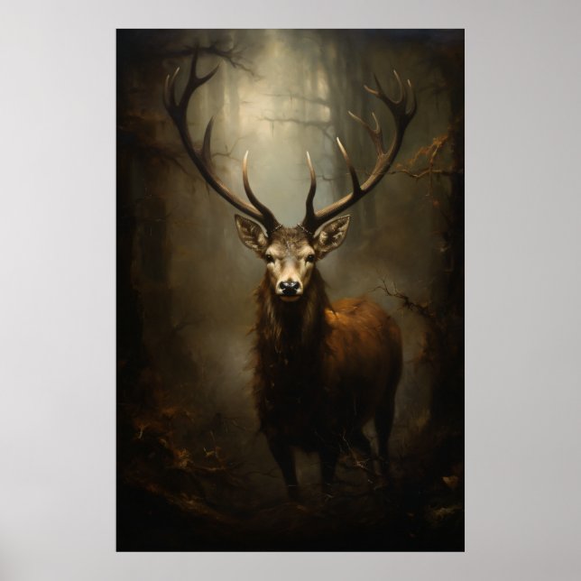 Poster Beau Cerf Dans La Forêt (Devant)