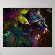 Beau chat avec feuillage - Art IA