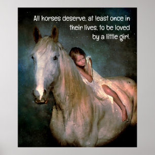 Poster Beau cheval blanc et petite fille