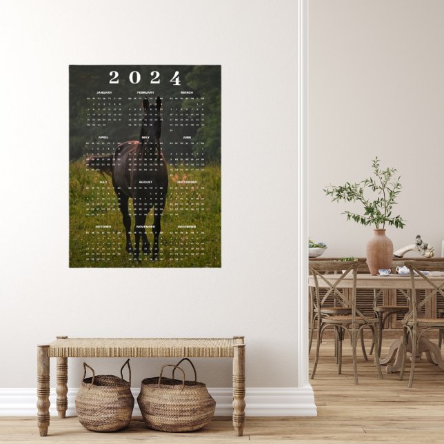Poster Beau Cheval Brun dans un Pré Calendrier Mural 2024 (Créateur téléchargé)