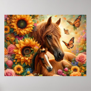 Poster Beau cheval et poulain