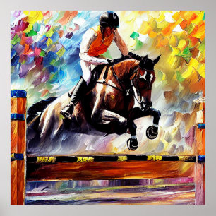 Poster Beau Cheval Sauter Digital Huile Peinture Style