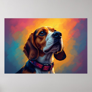 Poster Beau chien Beagle avec collier vibrant