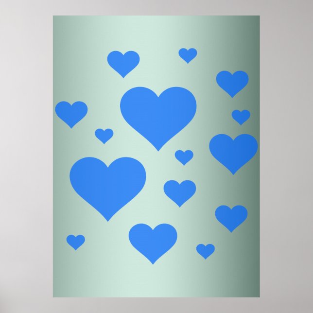 Poster Beau coeur bleu multiple (Devant)