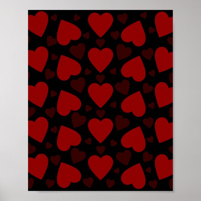 Poster Beau coeur rouge motif sur noir (Devant)