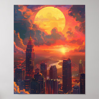 Poster Beau coucher de soleil à Atlanta Géorgie USA