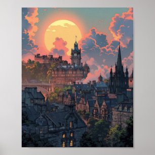 Poster Beau coucher de soleil à Édimbourg Ecosse
