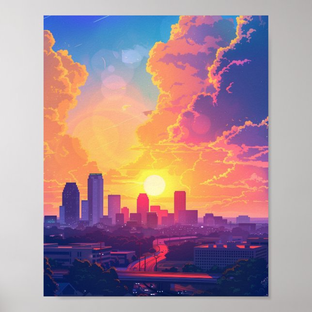 Poster Beau coucher de soleil à Fort Worth TX USA (Devant)