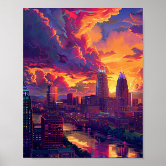 Poster Beau coucher de soleil à Nashville TN USA