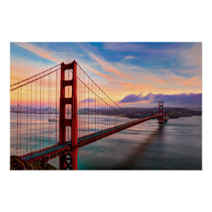 Poster Beau coucher de soleil d'hiver au Golden Gate Brid