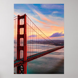 Poster Beau coucher de soleil d'hiver au Golden Gate Brid