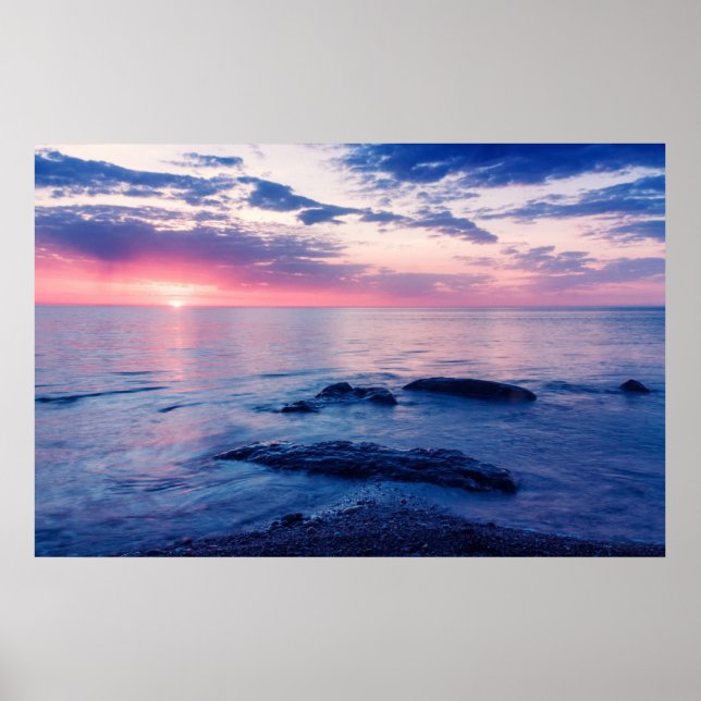 Poster Beau coucher de soleil en mer (Devant)