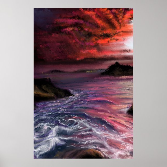 Poster Beau coucher de soleil sur la mer - peinture origi (Devant)