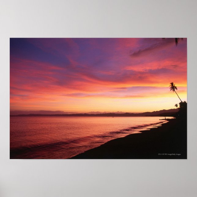 Poster Beau coucher de soleil sur la plage (Devant)