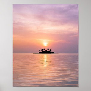 Poster Beau coucher de soleil sur une petite île, le prem