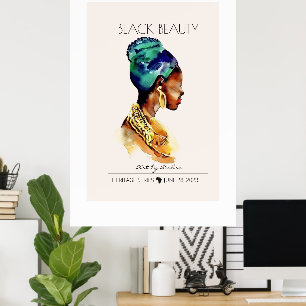 POSTER BEAU COULEUR NOIR AFRICAIN REINE GRAND OR