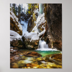 Poster Beau cours d'eau à Gozd Martuljek fin de l'hiver