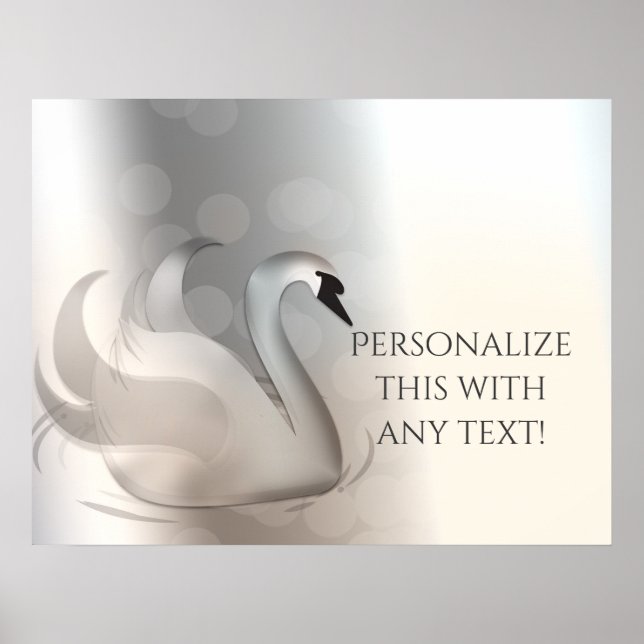 Poster Beau Cygne Blanc & Argent Élégant Personnalisé Chi (Devant)