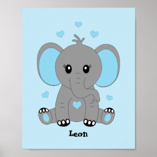 Poster Beau éléphant en bleu pour les garçons