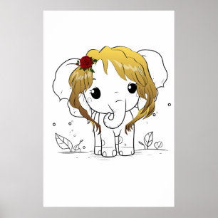 Poster Beau éléphant femelle aux cheveux jaunes