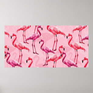 Poster Beau Flamant rose Oiseau rose Motif sans couture i