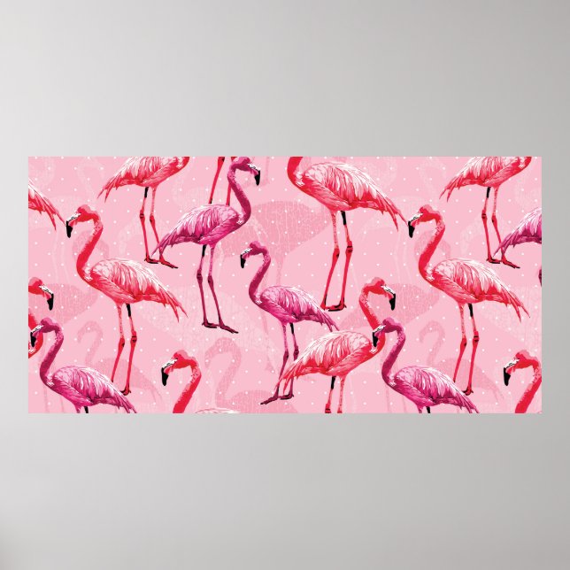 Poster Beau Flamant rose Oiseau rose Motif sans couture i (Devant)