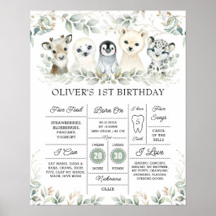 Poster Beau hiver Animaux d'art Premier anniversaire Jalo