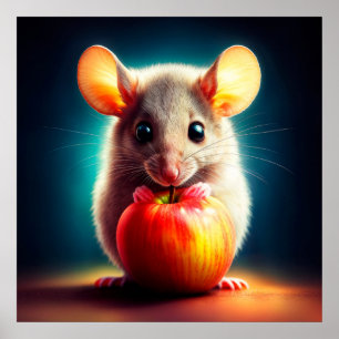 Poster Beau imaginaire fourrure animal rouge pomme nourri