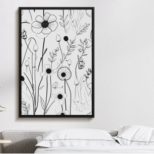 Poster Beau jardin fleuri minimaliste à encre noire
