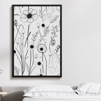 Poster Beau jardin fleuri minimaliste à encre noire