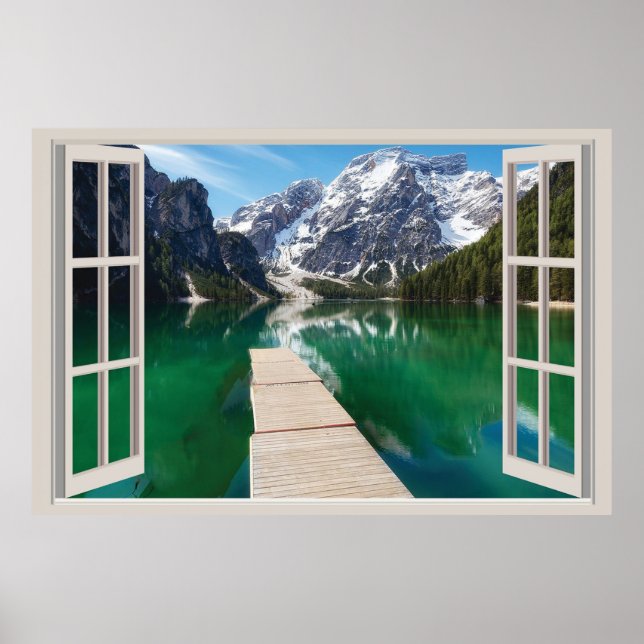 Poster Beau Lac Par Fenêtre Poster, Lakeh Fenêtre (Devant)