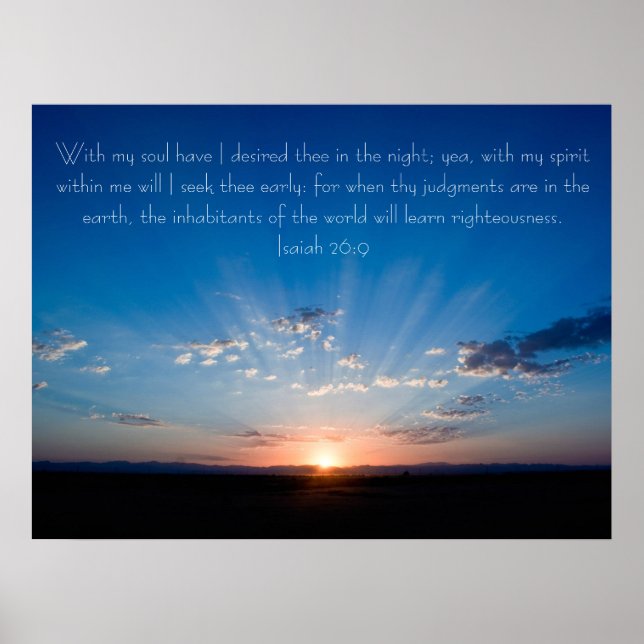 Poster Beau lever de soleil verset bible Isaïe 26:9 Poste (Devant)