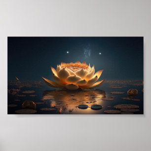 Poster Beau Lotus, Lac, Zen Sombre