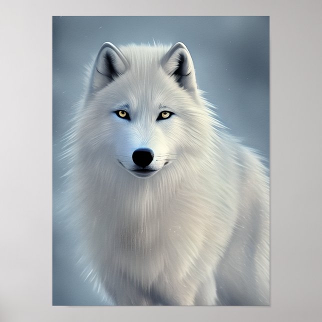 Poster Beau Loup Blanc Art (Devant)