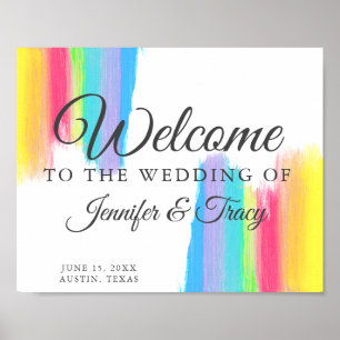 Poster Beau Mariage arc-en-ciel coloré Accueil personnali
