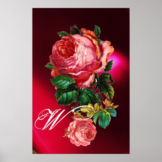 POSTER BEAU MONOGRAMME DE ROSES ROSES (Devant)