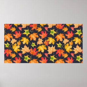 Poster Beau motif d'automne transparent avec aquarelle