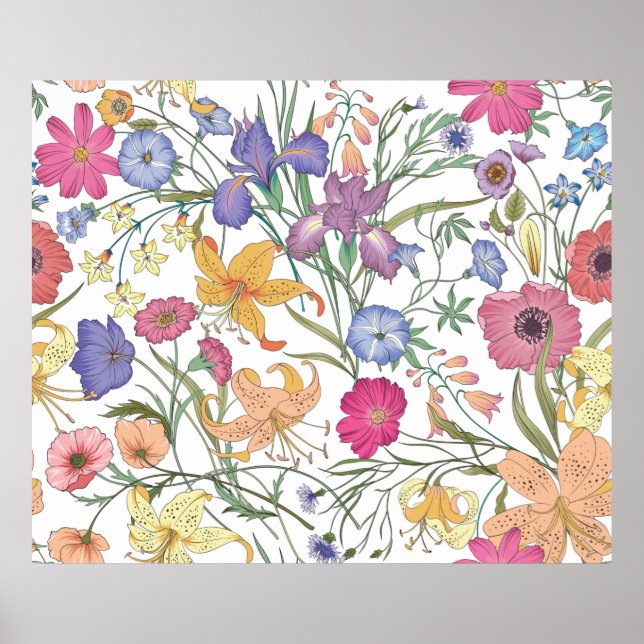 Poster Beau motif floral transparent. illustr (Devant)