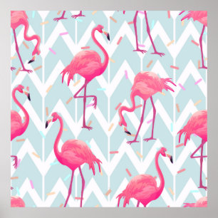 Poster Beau motif tropical transparent avec flamme rose