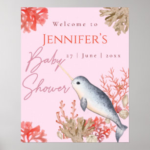 Poster Beau océan Narwhal Baby shower de bienvenue