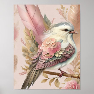 Poster Beau Oiseau Imprimer Plumes d'ivoire rose Rose