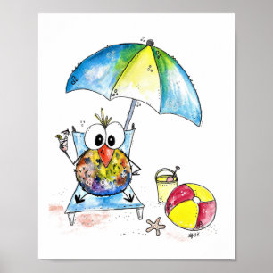 Poster Beau Oiseau Whimsical sur la plage
