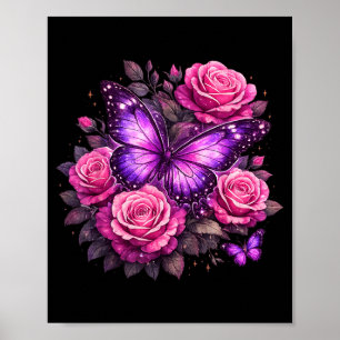 Poster Beau Papillon Rose Pourpre Amoureux des Papillons