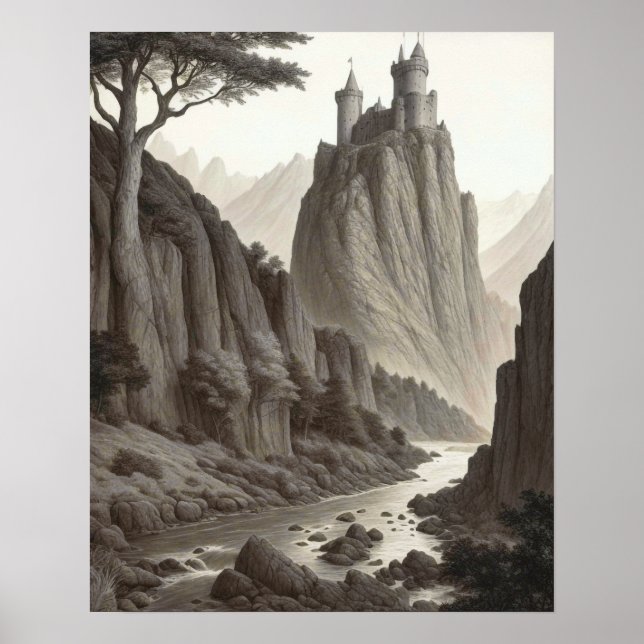 Poster Beau paysage artistique médiéval (Devant)