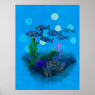 Poster Beau paysage bleu