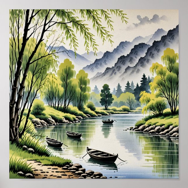 Poster Beau paysage chinois (Devant)
