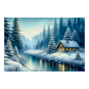 Poster Beau paysage de la rivière d'hiver